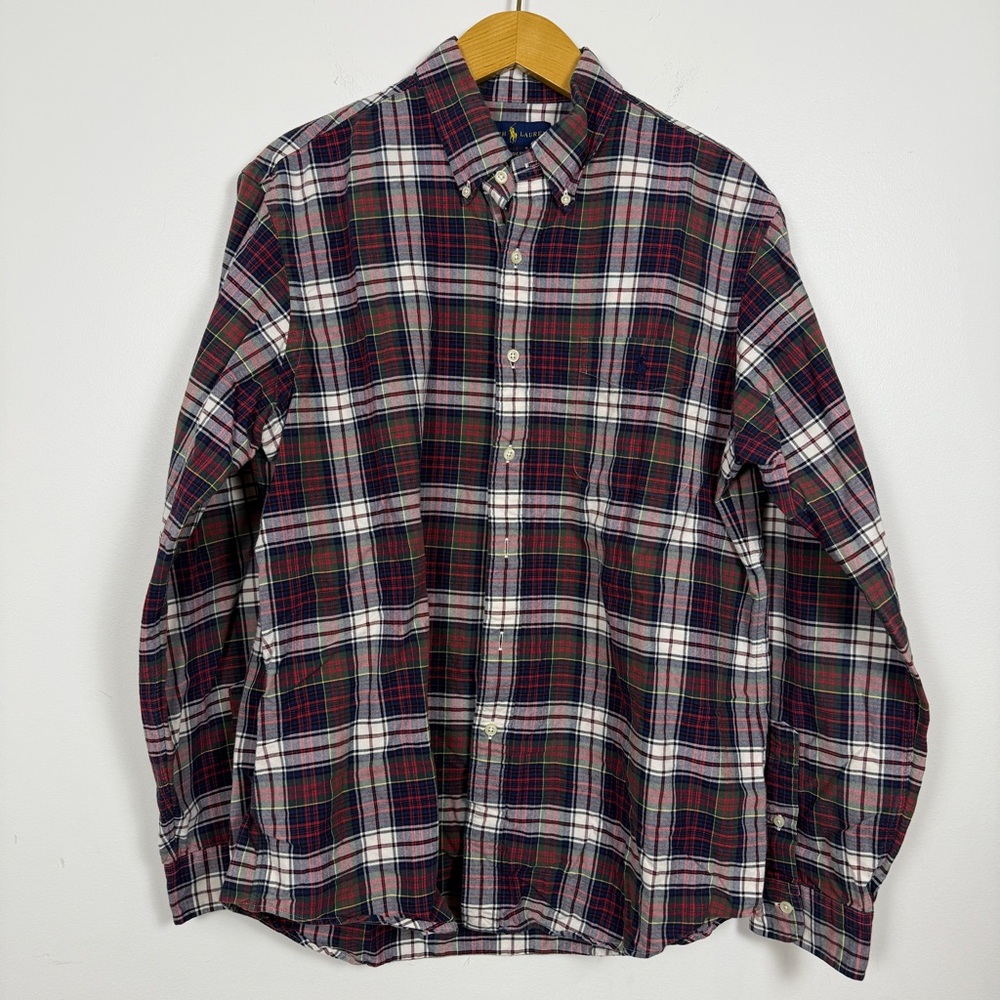 Ralph Lauren Plaid Button Down Shirt Large Classic Fit Cotton Preppy Fall Tartan